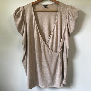 Ann Taylor Puff Pleat Sleeve Cream Wrap Sweater Blouse Top, Size M